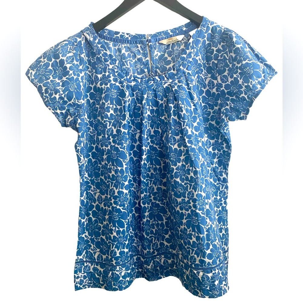 Bob Timberlake Women’s Blouse Large Floral Blue 100% Cotton Pleated Lightweight